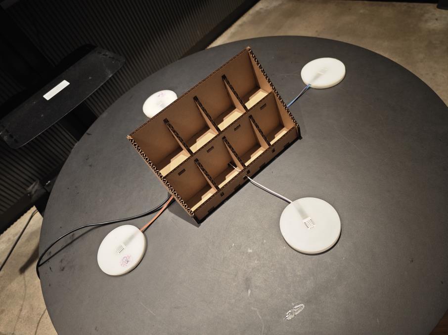Four coasters connected around the installation table