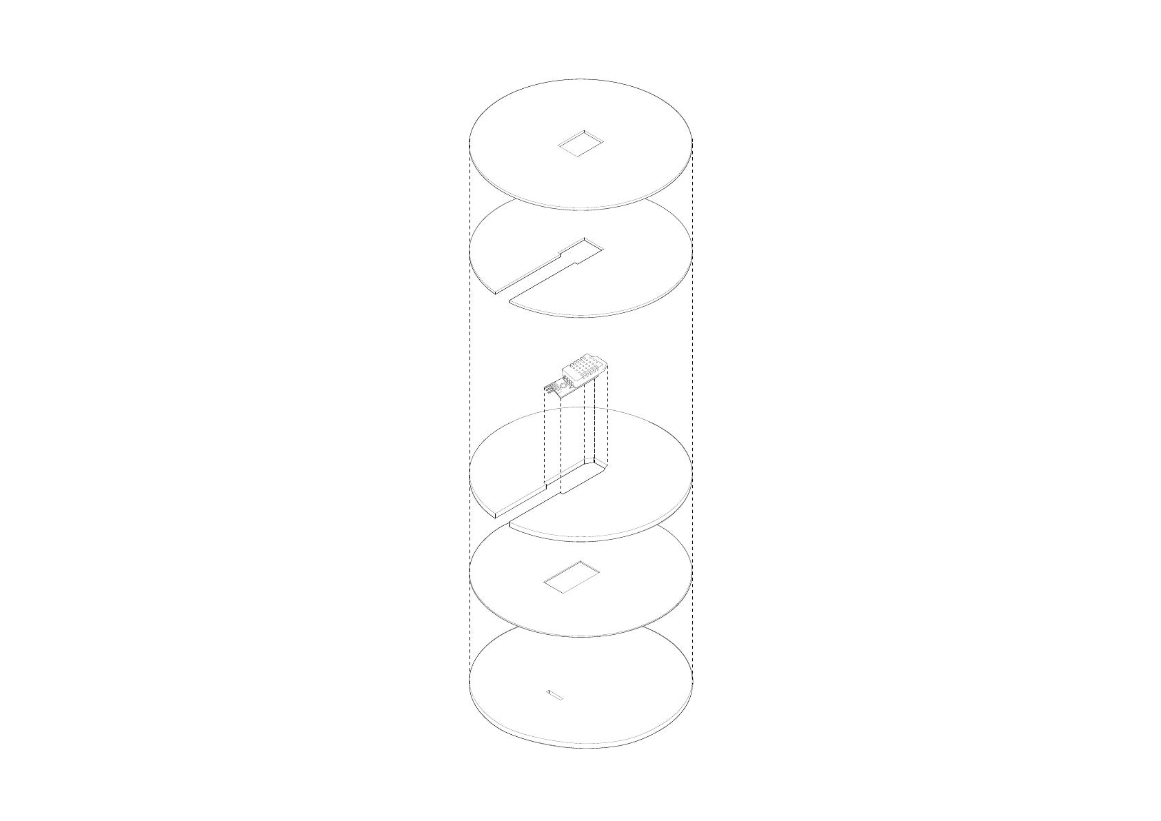 Exploded drawing of the circular table and integrated electronics