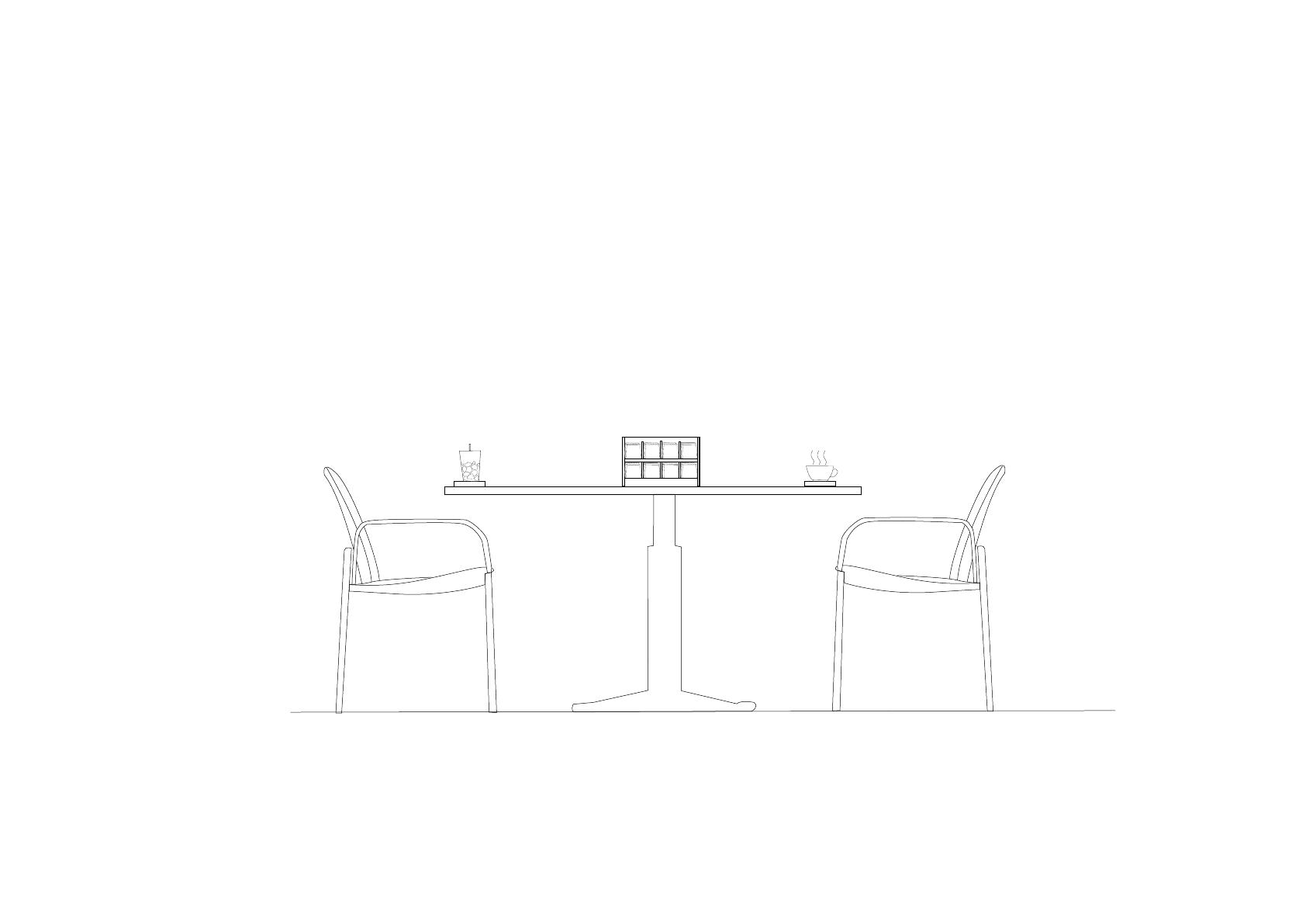 Elevation drawing of the café table, coasters, and electronics enclosure