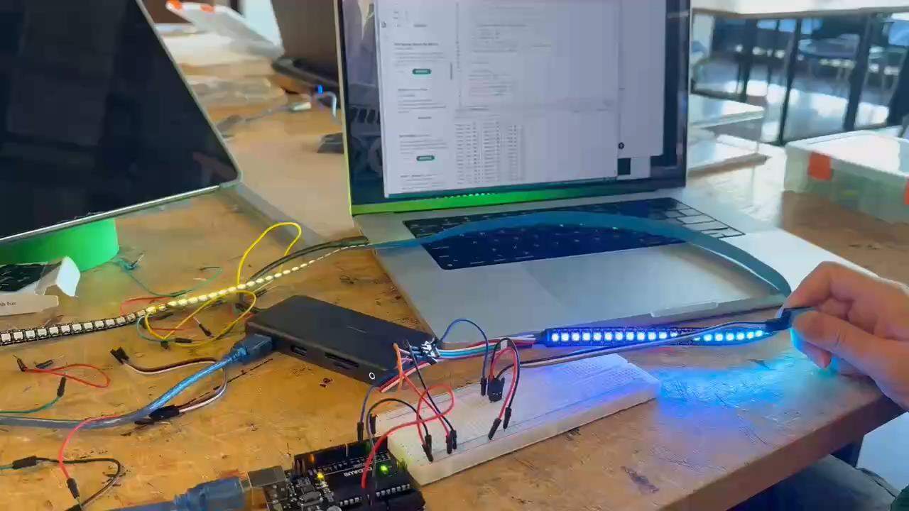 Early temperature and light prototype on a workbench